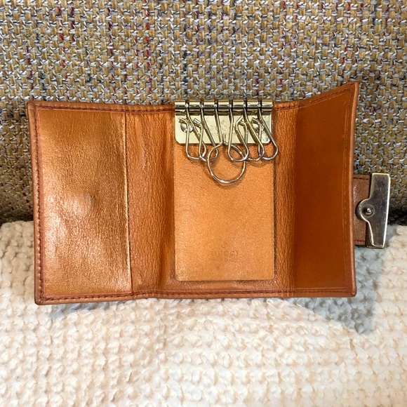 GUCCI GG Monogram Canvas Burned Orange Leather Trifold Key Holder Card Holder - Picture 2 of 16